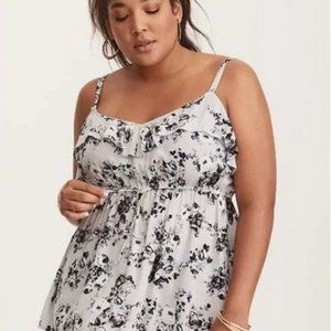Torrid Size 2X Blue/Gray Floral Ruffle Cinch Tank
